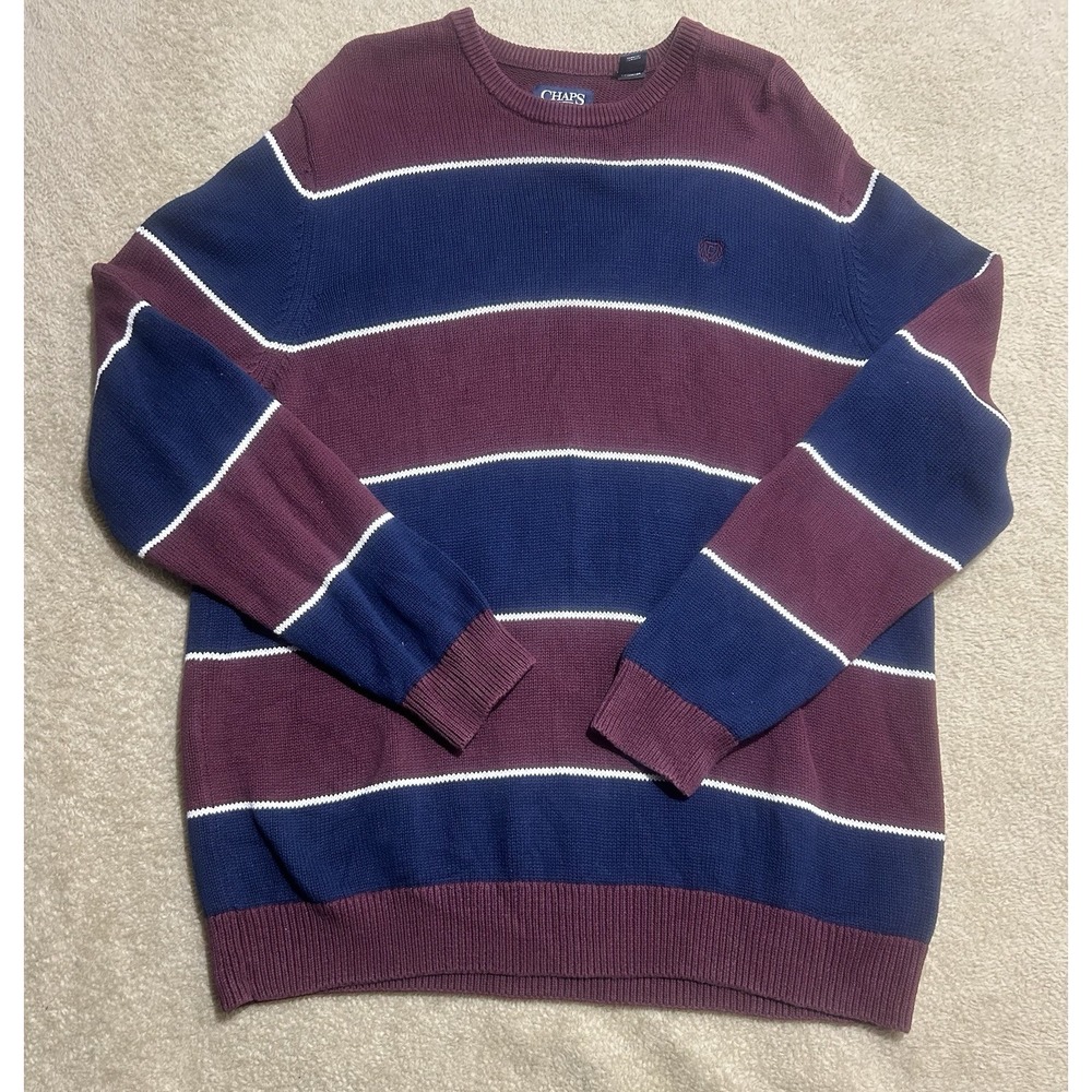 Chaps Original Crewneck Mens 2XL Rich Ruby Long Sleeve Knit Sweater PL22 Preppy